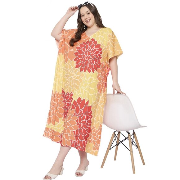 Gypsie Blu Floral Printed Plus Size Caftan Dress Summer Beach Cover Up Dresses - Picture 8 of 8